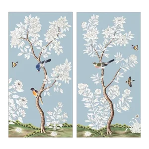 20" *40"/Panel, a Set of 2 Panels Blue Chinoiserie Printed Wallpaper Panels, Unframed - A Pair0