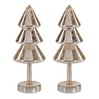 Crimbo 12.25" Gold Sparkle Layered Cone LED Trees, Set of 2 For Sale