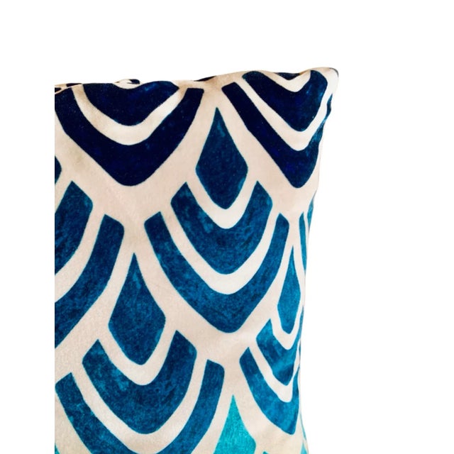 These thick turquoise blue pillows with geometric pattern will add a touch of style and color to your space Soft velvet...