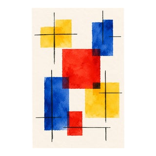 Midcentury Modern Art Print – Primary Color Geometric Abstract, 24" X 36" For Sale
