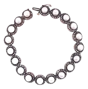 18 Karat Diamond and Pearl Bracelet Estate Jewelry