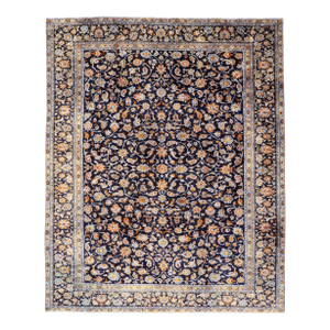 Vintage Persian Kashan Rug With Elegant Navy Blue Field 9'10 X 13'4