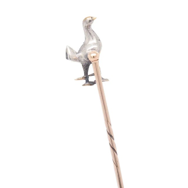 Antique Victorian Gold, Rose Cut Diamond, and Enamel Pheasant Stickpin For Sale In Philadelphia - Image 6 of 12