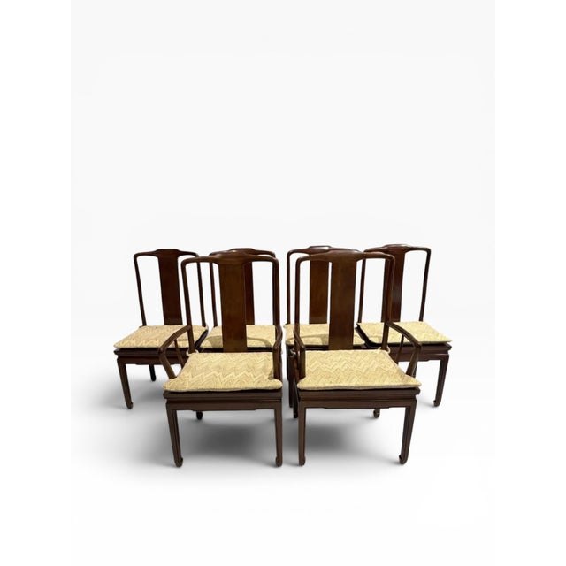 Set of 6 Henredon Hollywood Regency Chinoiserie Mahogany & Cane Dining Chairs, Circa 1970s For Sale - Image 11 of 16