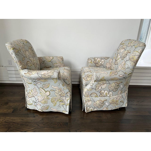 Textile Late 20th Century Pair of Craftmaster Upholstered Swivel Arm Chairs in Botanical Print For Sale - Image 7 of 10