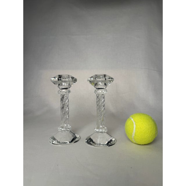 Transparent Art Deco Cut Crystal and Art Glass Candleholders, a Pair For Sale - Image 8 of 8