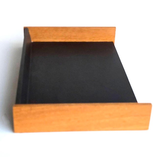 Mid-Century Modern Mid 20th Century Desk Organizer Tray in Oak With Faux Leather Lining For Sale - Image 3 of 9