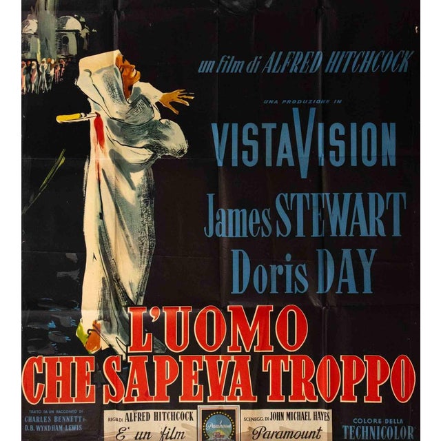 Vintage Poster. Italian 4-Foglio (140 × 200 cm), Paramount. Directed by Alfred Hitchcock, starring James Stewart and Doris...