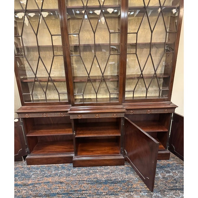 Mid 20th Century Mid 20th Century Baker Mahogany English Georgian Style Breakfront China Cabinet For Sale - Image 5 of 12