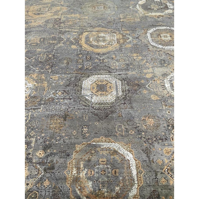 Beautiful hand knotted modern and fashionable collection of borderless designs rug, made of 75% wool and 25% cotton in...