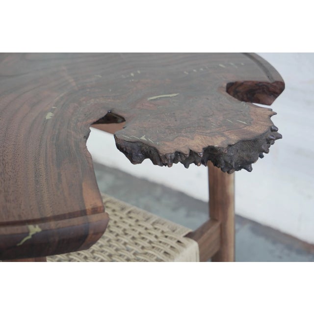 Contemporary Live Edge Side Table With Woven Shelf For Sale - Image 3 of 5