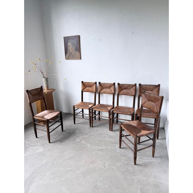 1950s Straw and Oak Chairs from Beauche Perriand, 1950s, Set of 6 For Sale - Image 5 of 18