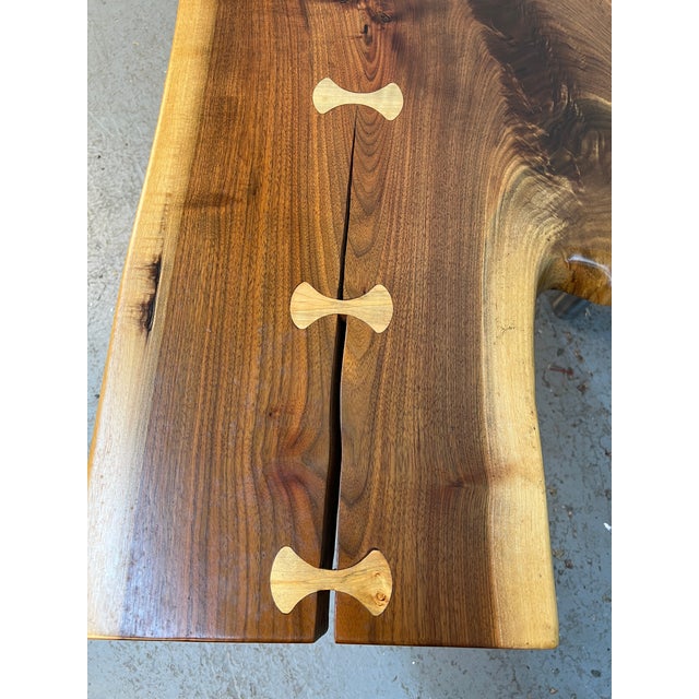 Late 20th Century Handcrafted Live Edge Walnut Coffee Table With Butterfly Inlays For Sale - Image 13 of 15