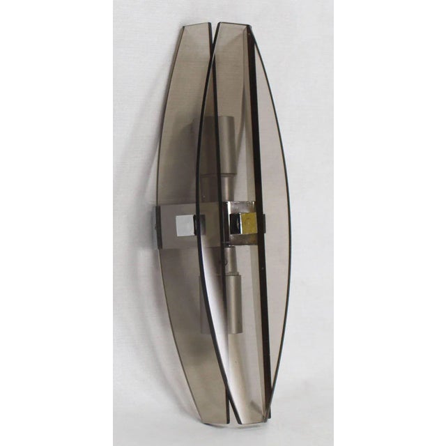 Mid-Century Modern Italian Smoked Glass Sconces by Veca - a Pair For Sale - Image 6 of 8