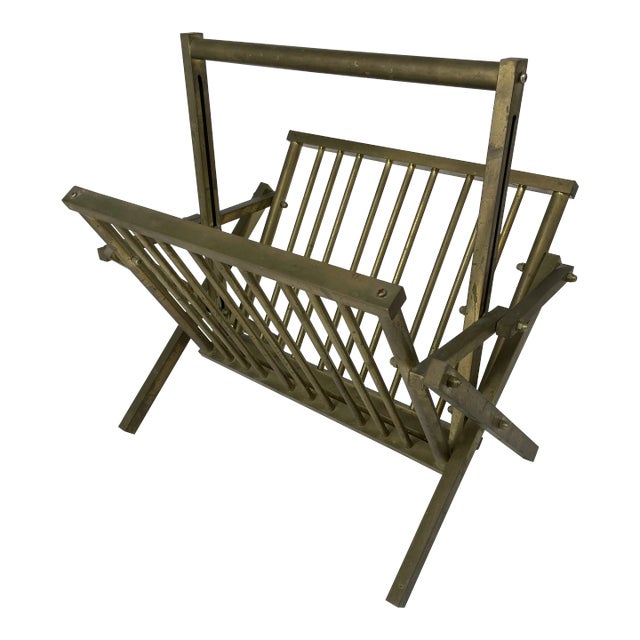 1980's Collapsible Italian Brass Magazine Rack For Sale
