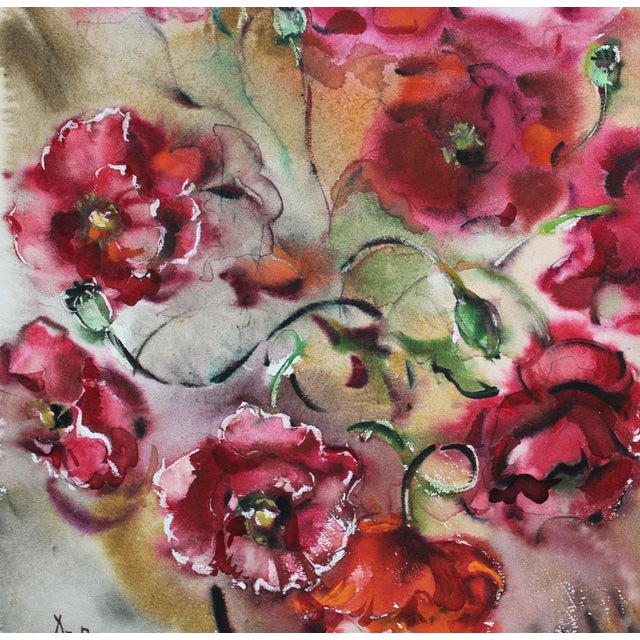Dzidra Bauma, Poppies, 1980, Watercolor For Sale - Image 4 of 6