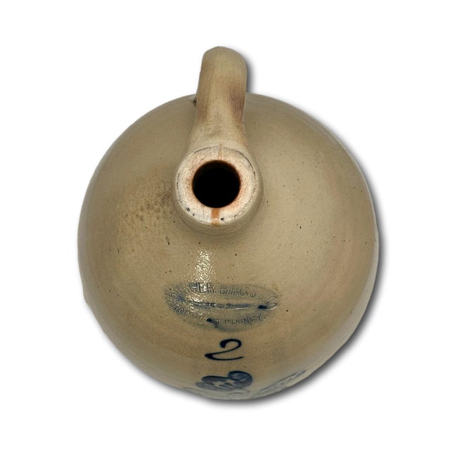 Outstanding Antique 2 Gallon Blue Flower Decorated Stoneware Jug by Burger in Rochester N. Y. Circa 1877 to 1880 For Sale - Image 16 of 18
