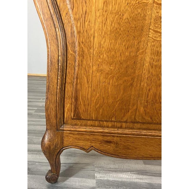 Vintage French Louis XVI Style Oak Double Bed Frame with Carved Headboard For Sale - Image 5 of 12