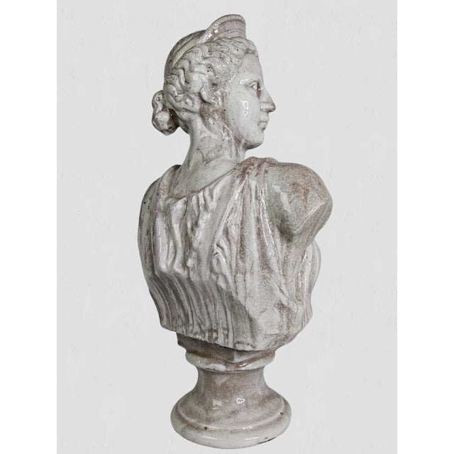 Mid 19th Century 19th C. Glazed Terracotta Bust of Diana For Sale - Image 5 of 11