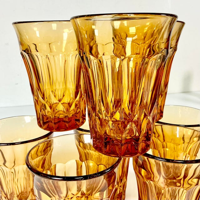 Indiana Glass Company Vintage Indiana Glass Co Art Deco Boho Chic Hollywood Regency Depression Era Amber Tumblers - Set of 8 For Sale - Image 4 of 11