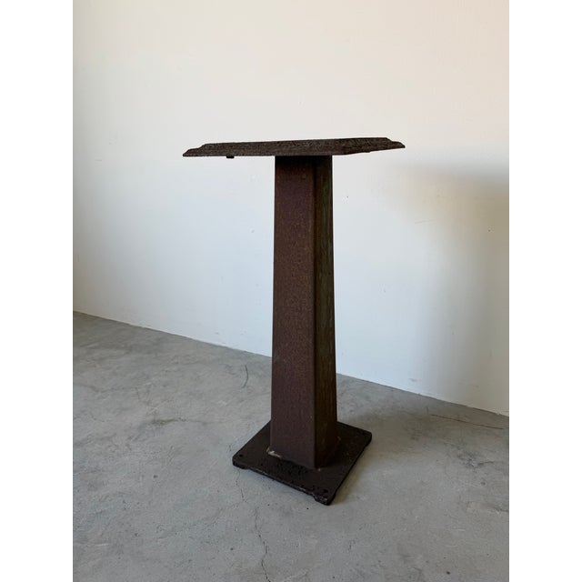 Vintage Brutalist Metal Garden Pedestal With Embossed Top For Sale - Image 11 of 12