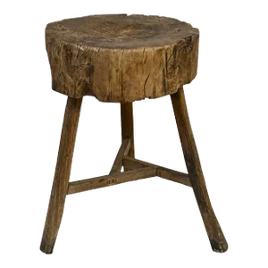 Rustic 19th Century Antique French Butcher Walnut Chopping Block, Side Table