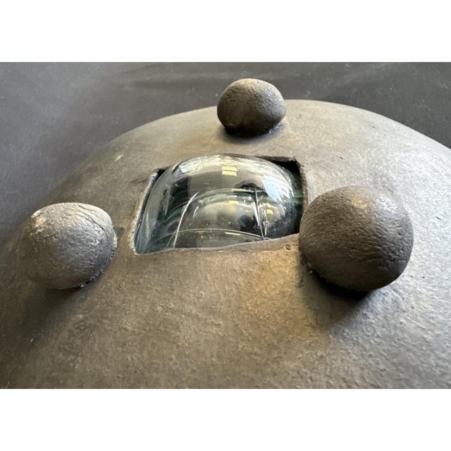 Table Bowl in Ceramic with Glass and Steel Inlay by Jean Fradin, 1970 For Sale - Image 4 of 7