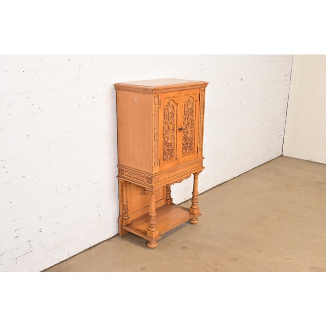 Jacobean Antique Renaissance Revival Carved Oak Cupboard or Bar Cabinet, Circa 1920s For Sale - Image 3 of 9