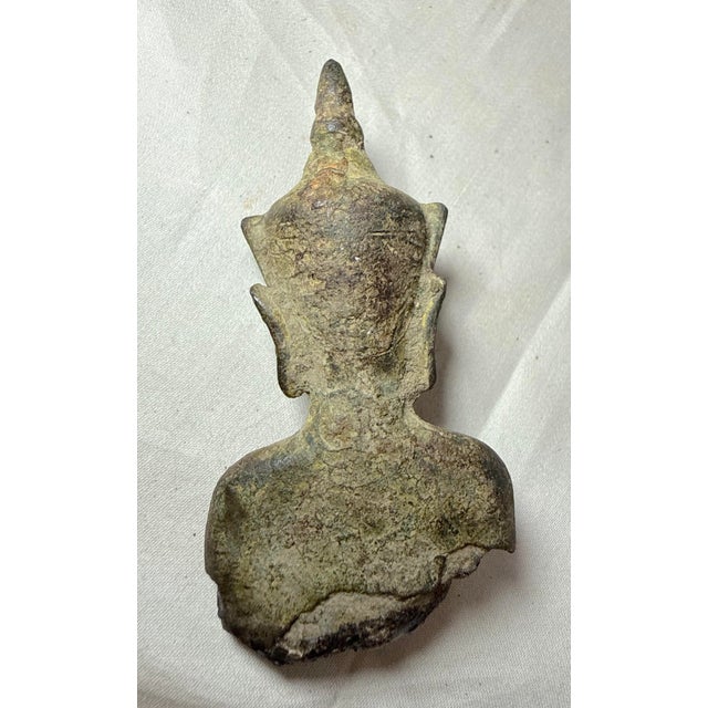Metal Rare Antique 17th Century Handmade Bronze Thailand Buddha Bust Statue Fragment For Sale - Image 7 of 11