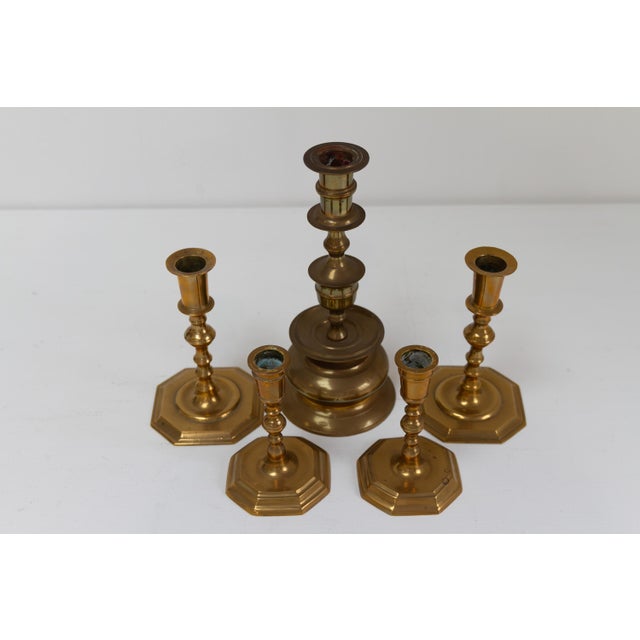 Antique Danish Brass Candlesticks, 1890s, Set of 5 For Sale - Image 4 of 17