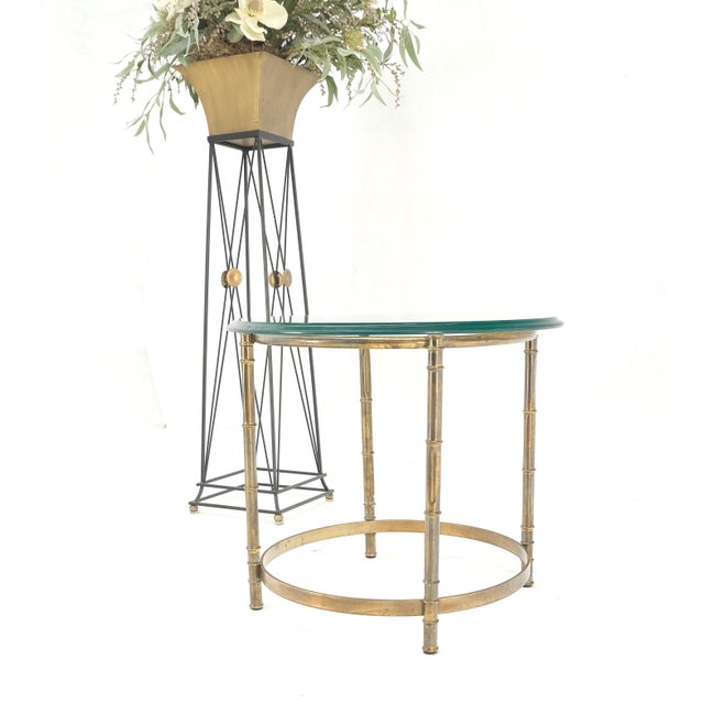 Late 20th Century Occasional 3/4" Thick Round Glass Top Brass Faux Bamboo Base Side End Lamp Table For Sale - Image 5 of 10