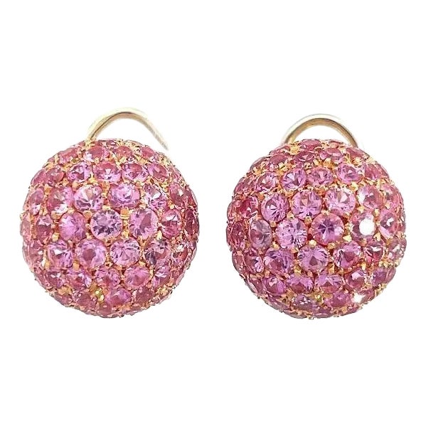 Garavelli Pink Sapphire Gold Ball Earrings 18k Two tone Huggie Style, 2 pieces For Sale