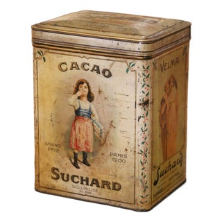 Early 20th Century Suchard Lithographed Tin Cacao Advertising Box For Sale