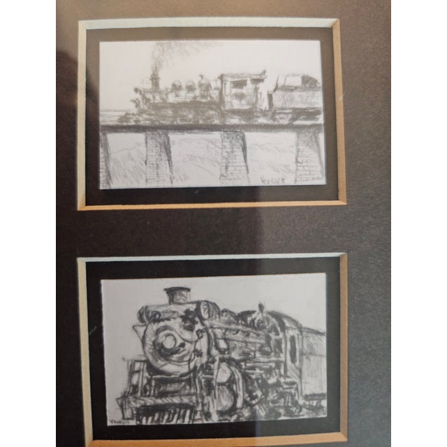 American Vintage Framed, Multi-Aperture Limited Edition Lithograph Print Featuring Pencil Sketches, Steam Locomotives by Thomas R. Voorhis For Sale - Image 3 of 4