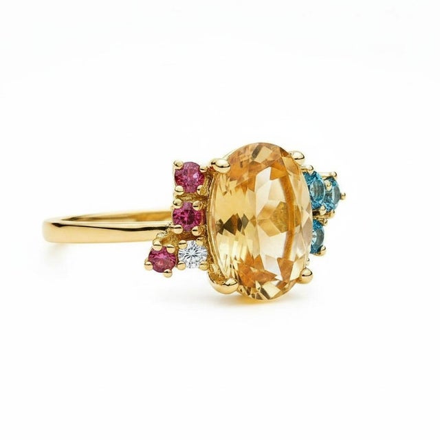 Metal Blue Topaz Multicolor Ring in 14k Gold, Size 7.5 For Sale - Image 7 of 11
