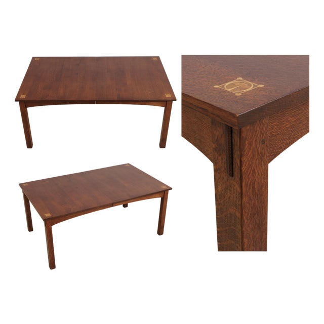 Stickley Mission Oak Inlaid Harvey Ellis Dining Table For Sale