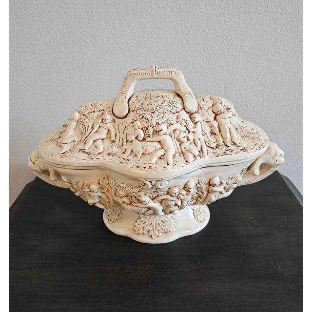 Renaissance Large Vintage Italian Capodimonte Style Porcelain Covered Serving Dish For Sale - Image 3 of 12