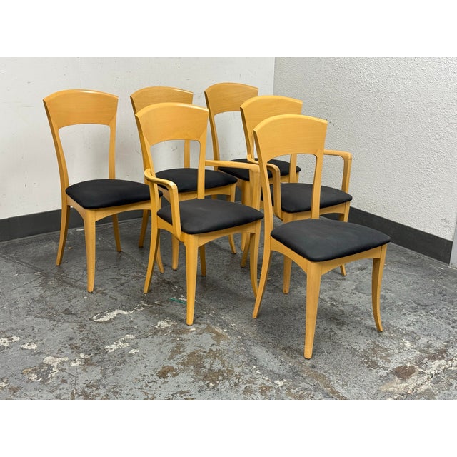 Design Plus Gallery presents a Set of Six Venice Italian Beechwood Dining Chairs by Antonio Sibau for Room & Board. This...