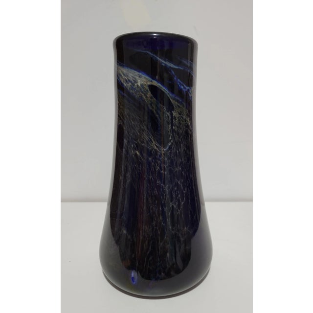 Amazing Blue Art Glass vase by California Artist, Loren Chapman. Abstract swirl pattern inside a dark cobalt color,...