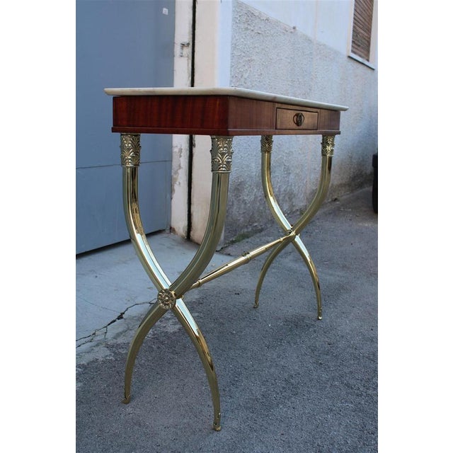 Mid-Century Modern Neoclassical Console Table in Brass, Wood and Marble attributed to Paolo Buffa For Sale - Image 3 of 14