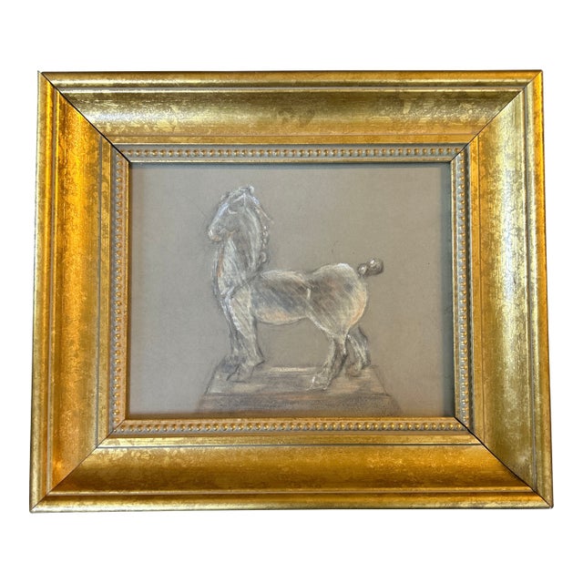 1970’s Original Horse Statue Still Life Pastel Drawing For Sale
