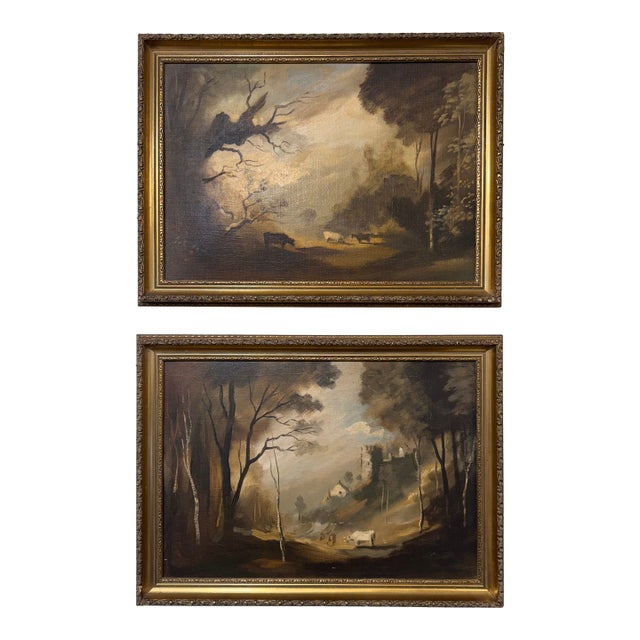 Pair of Early 20th Century Oil Paintings For Sale