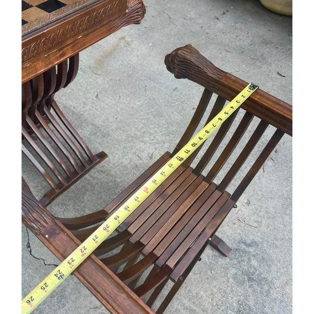 Mid-Century Modern Vintage Foldable Chess Set- Chairs, Table Base, Chess Table Top, and Pieces- Set of 36 For Sale - Image 3 of 6