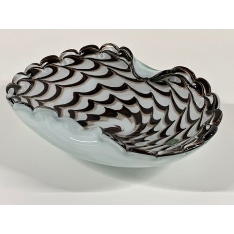 Venetian Gold Infused Art Glass Bowl by "Balboa", Italy, Circa 1960: A masterpiece of Murano craftsmanship, adorned with...