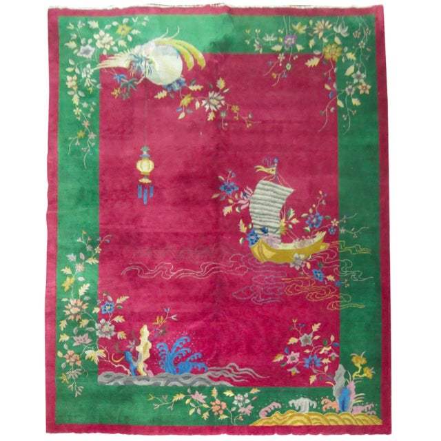 Chinese Jewel Tone Art Deco Rug - 9' x 11'7" For Sale