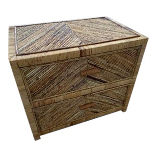 Pencil Reed Bamboo Chevron Pattern Nightstand For Sale