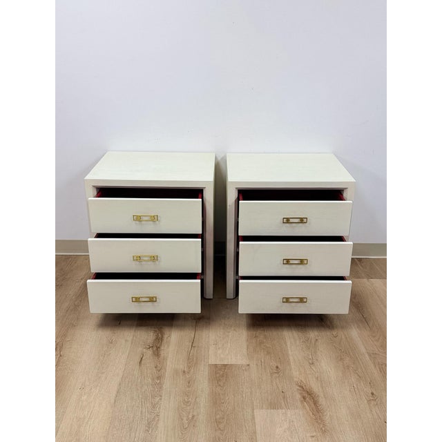 Wood Early 20th Century Pair of Mitchell Gold + Bob Williams White Nightstands, Red Drawers For Sale - Image 7 of 14