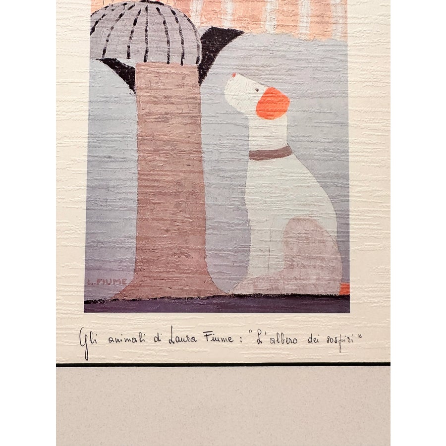 Signed Lithograph Print by Laura Fiume Bird Dog Animal Series Tree