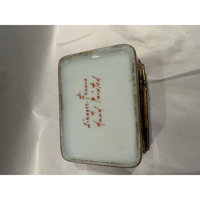 Limoges France Hand Painted Porcelain Trinket/Jewelry Box With Floral Accents For Sale - Image 4 of 10