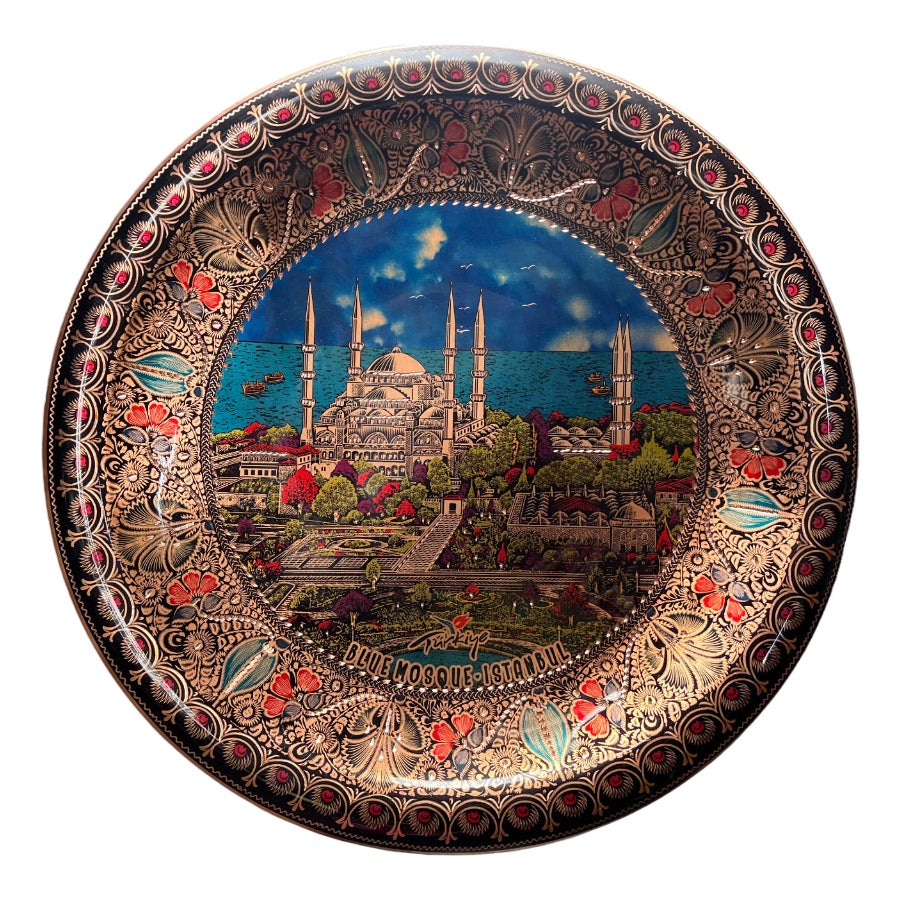 Hand Carved Blue Mosque Wall Hanging | Chairish